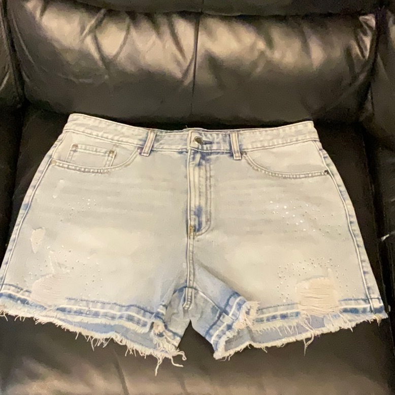 Nwot Rebecca Minkoff Crystal Embellished High Rise Denim Shorts Size 10 Blue